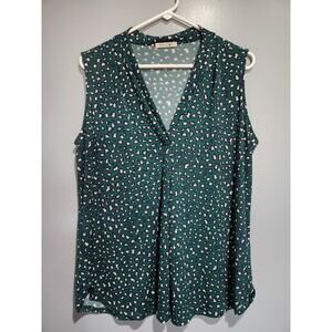 Beacon Women's 1x Sleeveless Green Lepard Print Blouse